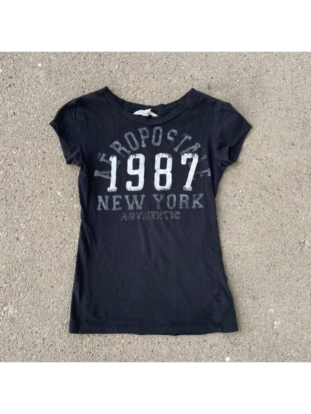 Vintage Y2K Aeropostale Micro Mini T Shirt Black Spellout Mall Goth S Cotton Emo
